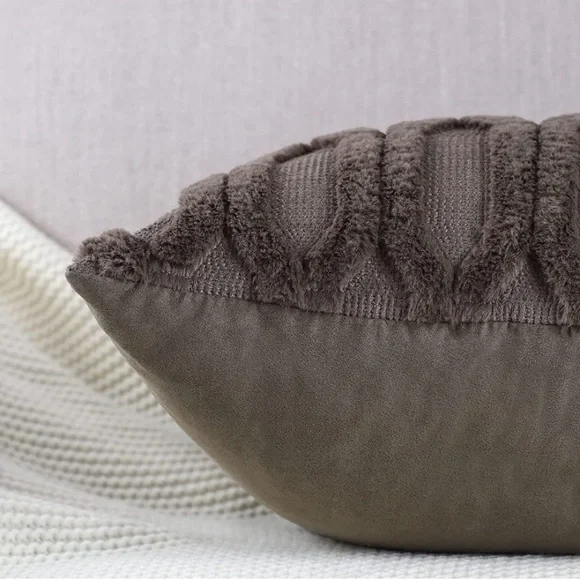 Luxury HomeChic Taupe Grey Short Wool Soft Plush Faux Fur Throw Pillow Covers